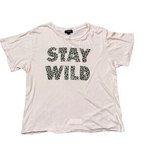 Wildfox Pink Leopard Print Stay Wild Short Sleeve T-Shirt Size Large
